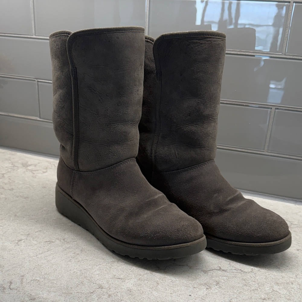 🧡 GRAY UGG BOOTS WITH SMALL HEEL